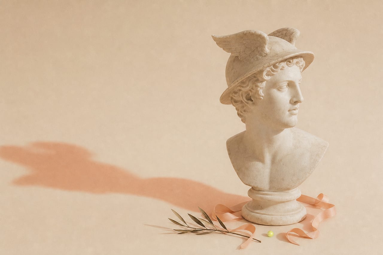 Busto editorial de Hermes, el dios mensajero